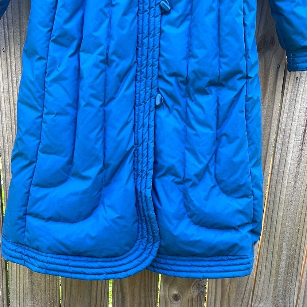 Down Blue Quilted Women's Long Coat Vintage Winter Blue Puffer 80s Rare size 16 - Picture 5 of 16